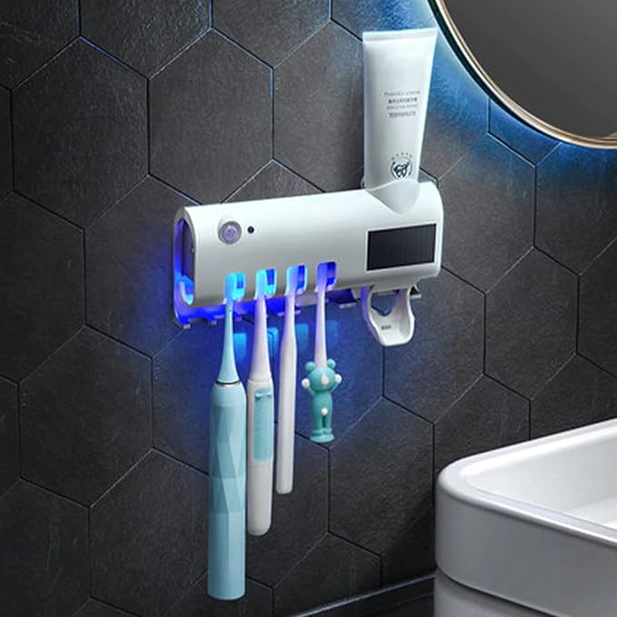 🦷 ESTERILIZADOR UV + SOPORTE DE CEPILLO + DISPENSADOR AUTOMÁTICO DE PASTA