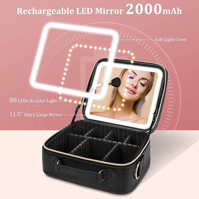 🌸 ESTUCHE DE COSMÉTICOS CON ESPEJO LED RECARGABLE – ROSADO
