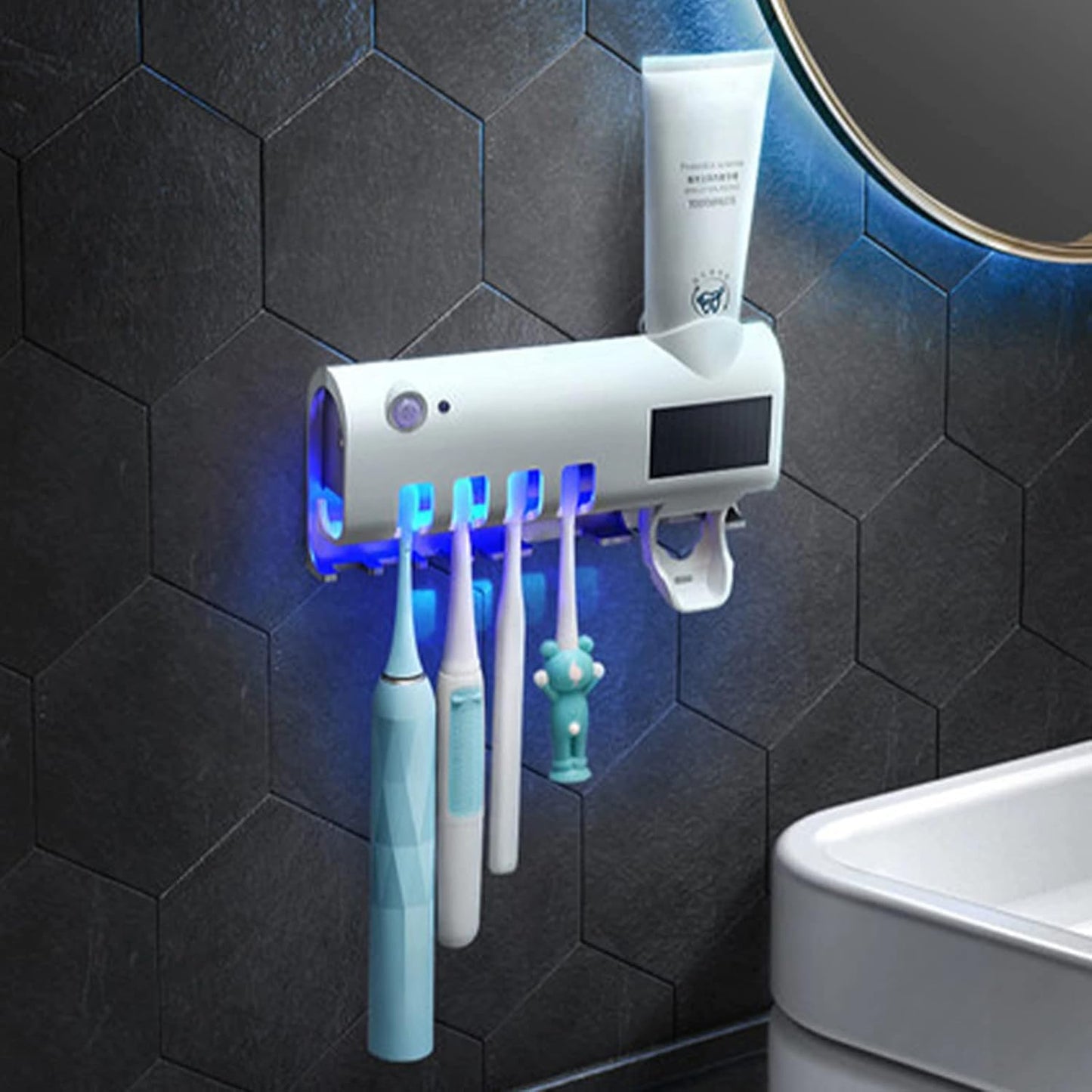 🦷 ESTERILIZADOR UV + SOPORTE DE CEPILLO + DISPENSADOR AUTOMÁTICO DE PASTA